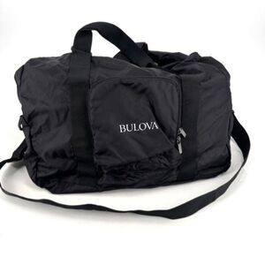 Vintage Bulova Men's Nylon Lightweight Weekender Travel Duffle‎ Bag Black Large